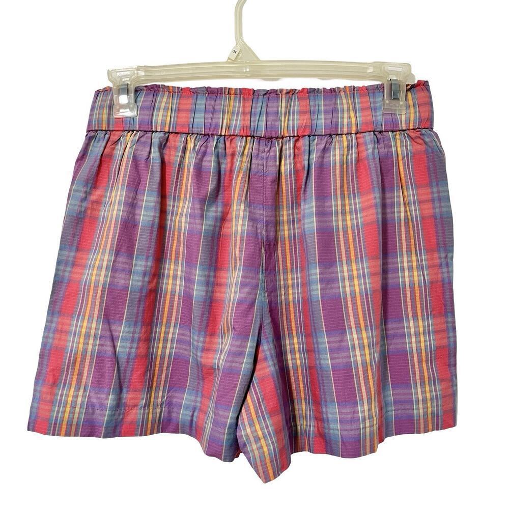 J Crew Womens Pull On Pajama Lounge‎ Mini Shorts Size M Sunset Plaid Comfy NEW